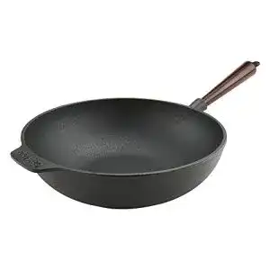 Wok Gusseisen Carl Victor, Wokpfanne Pfanne 30 cm, Holzgriff