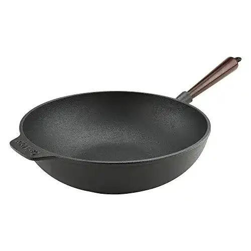 Wok Gusseisen Carl Victor, Wokpfanne Pfanne 30 cm, Holzgriff