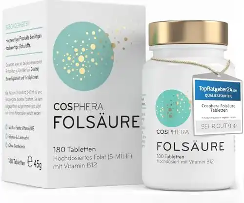 Folsäure Cosphera Tabletten, hochdosiert, 180 vegane Tabletten