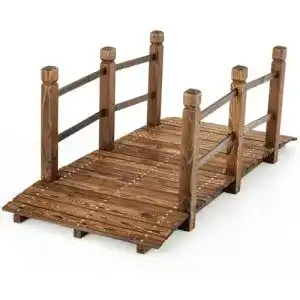 Teichbrücke COSTWAY Holzbrücke mit Geländer 150x67x55 cm