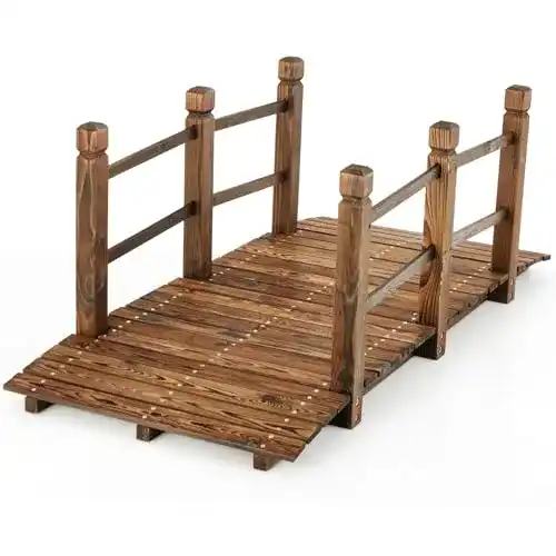 Teichbrücke COSTWAY Holzbrücke mit Geländer 150x67x55 cm