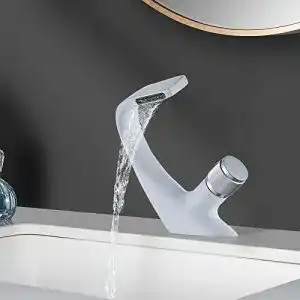 Wasserfall-Wasserhahn ROZIN Weiß und Chrom Elegant Stil