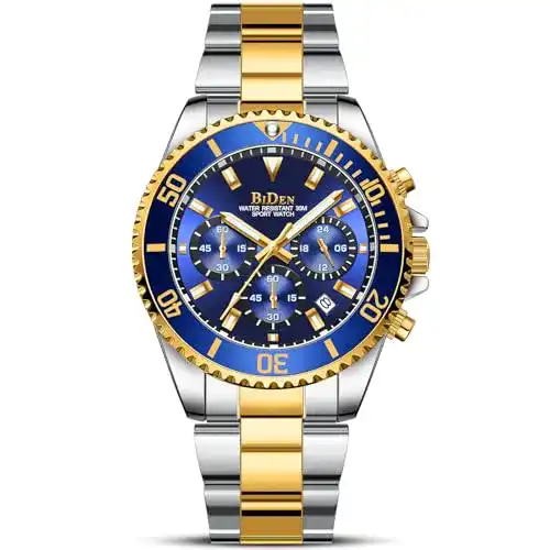 Chronograph BIDEN Herren Uhr Männer Gold Edelstahl Designer