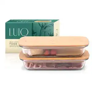 Aufschnittbox LUIQ 2er Set Premium aus Glas mit Bambusdeckel