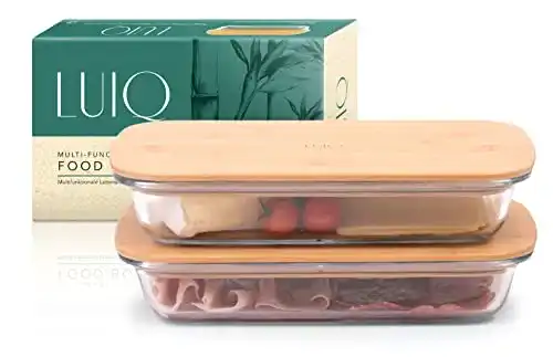 Aufschnittbox LUIQ 2er Set Premium aus Glas mit Bambusdeckel