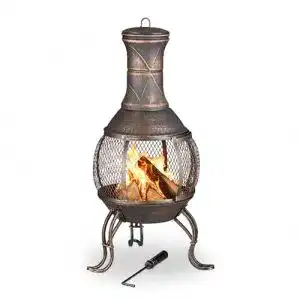 Outdoor-Ofen Relaxdays , Bronze, Holzrost, Funkenschutzgitter