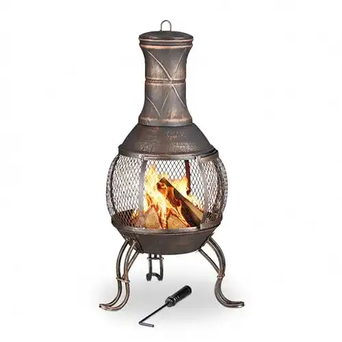 Outdoor-Ofen Relaxdays , Bronze, Holzrost, Funkenschutzgitter