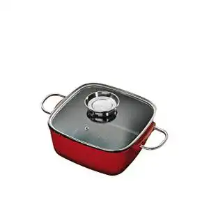 Bräter mit Glasdeckel KING Aluguss Bräter rot mit Aromaknopf