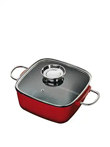 Bräter mit Glasdeckel KING Aluguss Bräter rot mit Aromaknopf