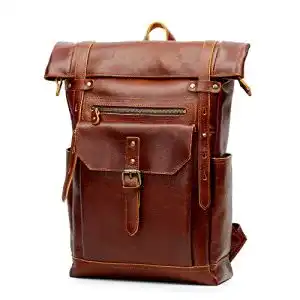 Lederrucksack Source Point rolltop Retro Echtes Leder Vintage