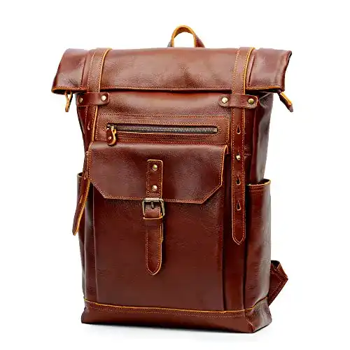 Lederrucksack Source Point rolltop Retro Echtes Leder Vintage