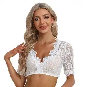 Dirndlbluse Jecarden Damen Spitze Trachten Kurzarm Oktoberfest