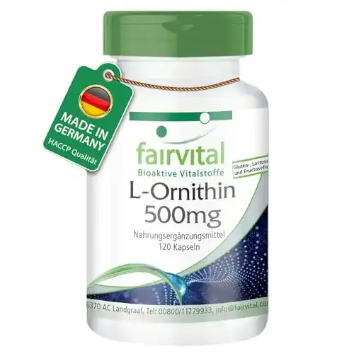L-Ornithin fairvital 500mg, HOCHDOSIERT, Vegan, 120 Kapseln