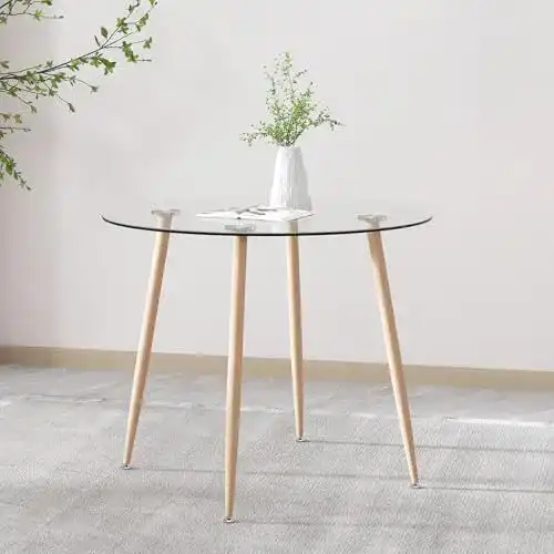 Esstisch rund GOLDFAN Esstisch Glas mit Metallbeinen