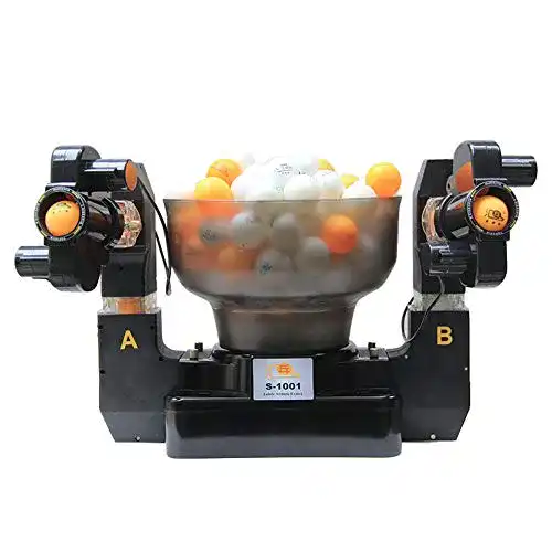 Tischtennis-Roboter Y current , doppelköpfige Radfahrmaschine mit 100 Trainingsbällen
