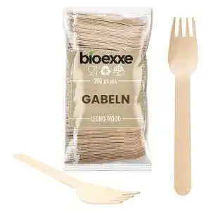 Holzbesteck bioexxe gabeln 200 Stück |Einweggabeln, Einwegbesteck