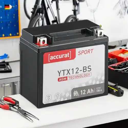 Motorrad-Batterie Accurat Motorradbatterie YTX12-BS 10Ah