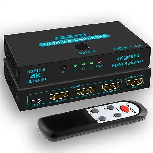 HDMI-Switch SGEYR HDMI 2.0 Switch 3 Port 4K 60Hz HDMI