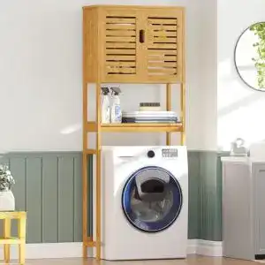 Waschmaschinenschrank VIAGDO Toilettenregal Bambus, Badregal