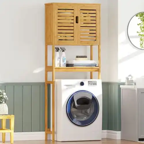 Waschmaschinenschrank VIAGDO Toilettenregal Bambus, Badregal