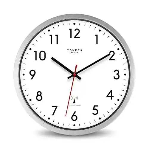 Funk-Wanduhr lautlos Cander Berlin MNU 3030 W, Aluminium