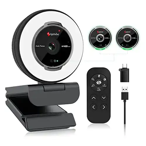 Webcam Weitwinkel Angetube 60FPS 1080P Webcam mit Ringlicht