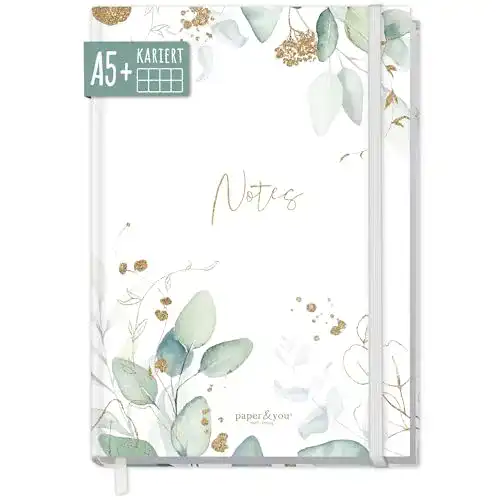 Hardcover-Notizbuch Häfft A5+ kariert mit Gummiband