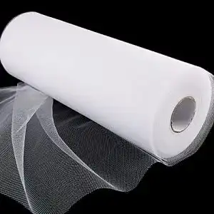 Tüll-Stoff BETESSIN 30cm x 91.5m Tüllstoff Rolle Weiß Tüllband