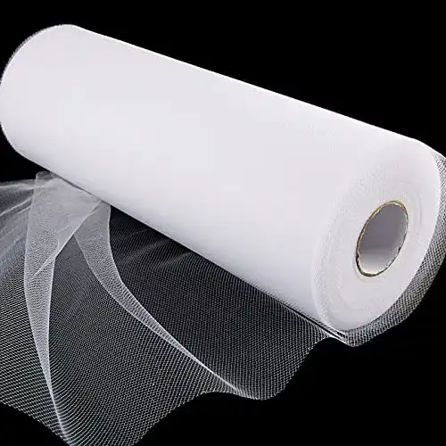 Tüll-Stoff BETESSIN 30cm x 91.5m Tüllstoff Rolle Weiß Tüllband