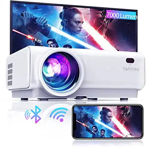 Beamer unter 200 Euro TOPTRO Mini Beamer, 7000 Lumen, WiFi