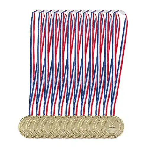 Medaille Relaxdays Gold Kinder 12er Set, Band, 5 cm Ø, Plastik