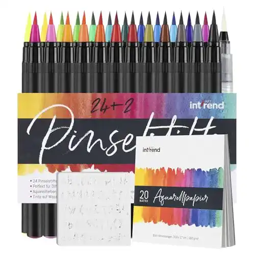 Pinselstifte int!rend 51er Set I 24 Aquarellfarben, 2 Wassertankpinsel