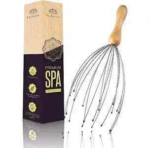 Kopfmassage-Spinne PURAVA ® mit 20 Fingern und Griff aus Holz