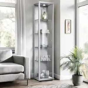 Sammlervitrine K-Möbel Glasvitrine in Silber, 176x37x33 cm