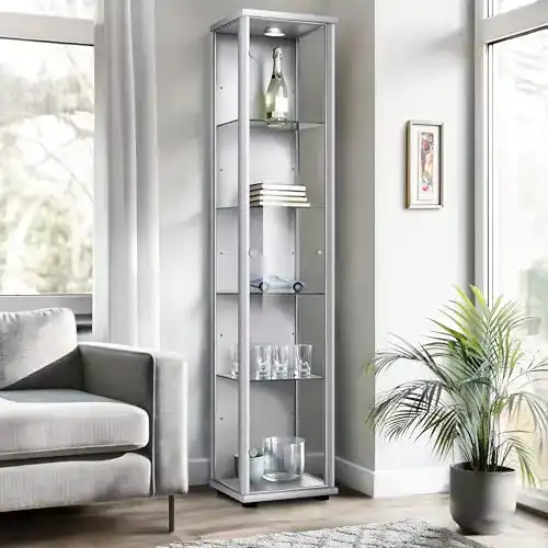 Sammlervitrine K-Möbel Glasvitrine in Silber, 176x37x33 cm