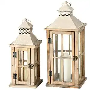 Holzlaterne Boltze 2er Set Innen Außen, Hellbraun Shabby Chic