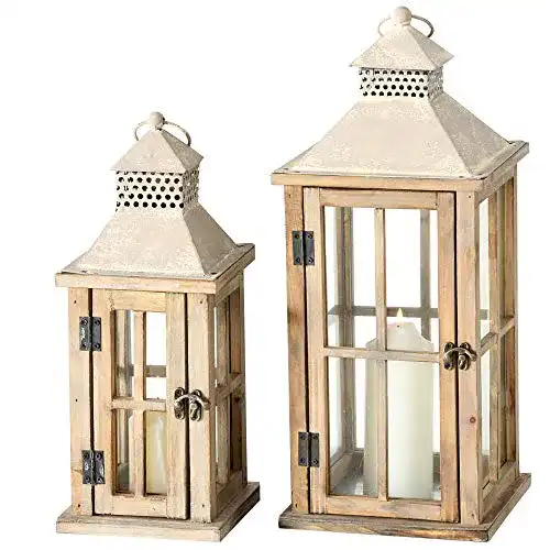 Holzlaterne Boltze 2er Set Innen Außen, Hellbraun Shabby Chic
