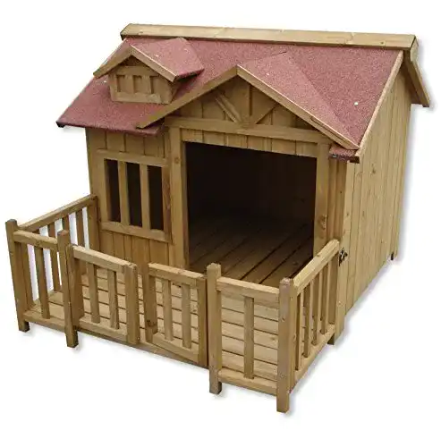 Hundehütte Wiltec Luxus XL Hundehaus Holz Balkon Garten