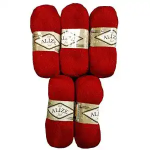 Alize-Wolle Alize 5 x 100 g Glitzerwolle SAL Metallic rot 56