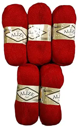 Alize-Wolle Alize 5 x 100 g Glitzerwolle SAL Metallic rot 56