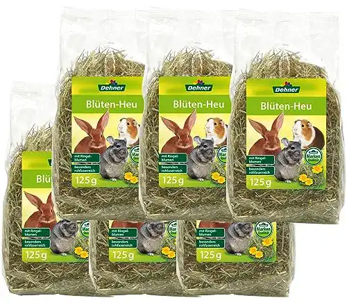 Kaninchen-Heu Dehner Nagersnack Blüten-Heu, 6 x 125 g