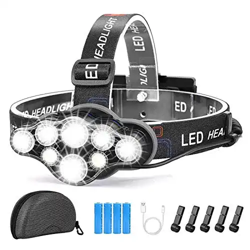 Akku-Stirnlampe Yabtf Stirnlampe, 18000 Lumen 8 LED 8 Modi