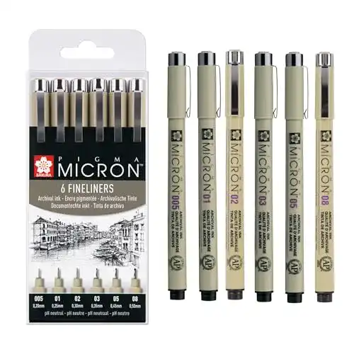Fineliner SAKURA PIGMA MICRON SET 6 Stifte, schwarz