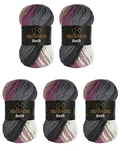 Bobbel-Wolle Wollbiene 5 x 100g Batik 500 Gramm Farbverlauf