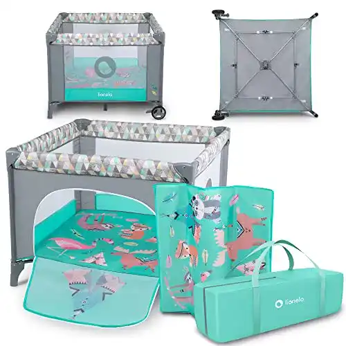 Reisebett Lionelo FIE Baby Laufstall, Seiteneingang, LockGuard