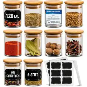 Gewürzdosen Praknu Gewürzgläser Set, 10 Glas Dosen,10 Etiketten