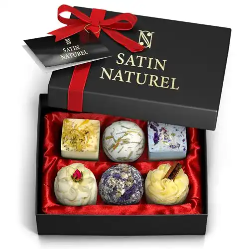 Badebomben SatinNaturel BIO Geschenkset Frauen, 6 Badekugeln