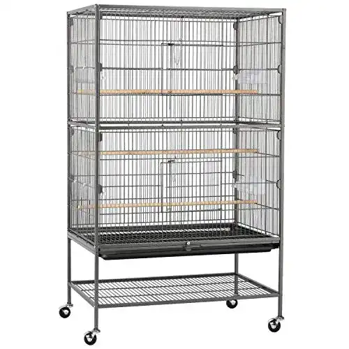 Vogelvoliere Yaheetech Vogelkäfig 2 Türen Vogelhaus mit 4 Rollen