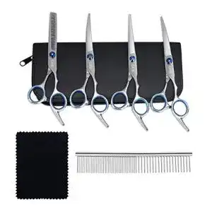 Hundeschere GHB Hunde Haarschere mit Effilierschere, 5 in 1
