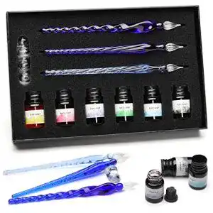 Glasfeder ESSSHOP 3 Blau Glas Kalligraphiestifte Kristallglas
